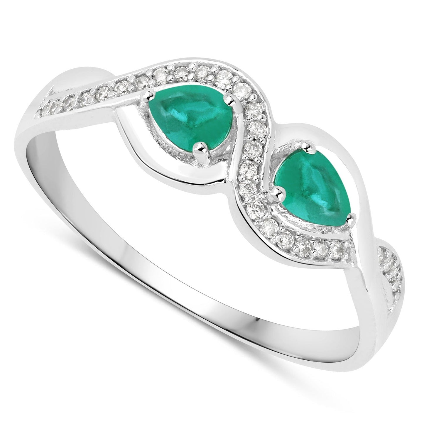0.35 Carat Genuine Zambian Emerald and White Diamond 14K White Gold Ring Bids.com