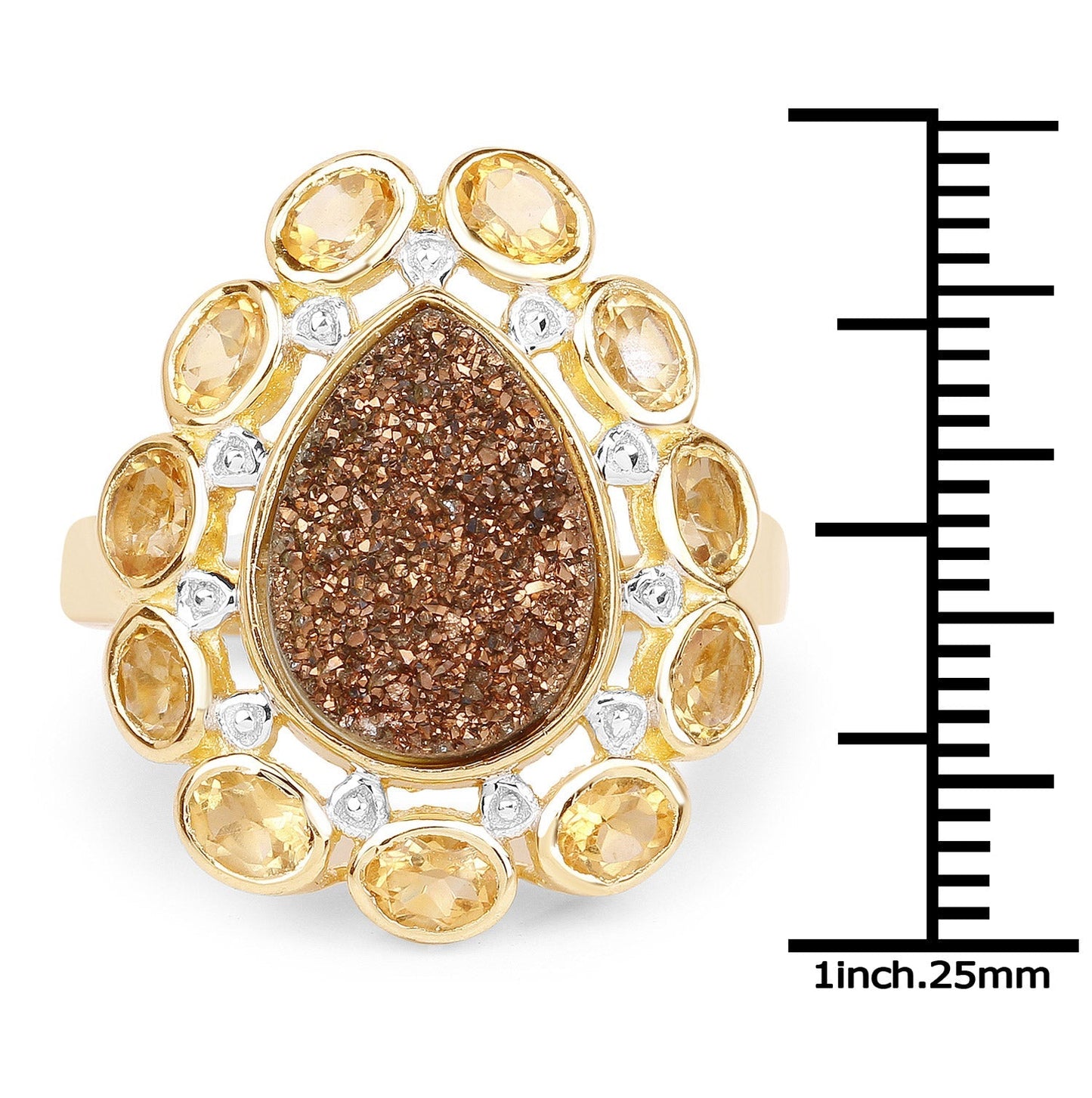 5.14 Carat Genuine Bronze Drusy and Citrine .925 Sterling Silver Ring Bids.com