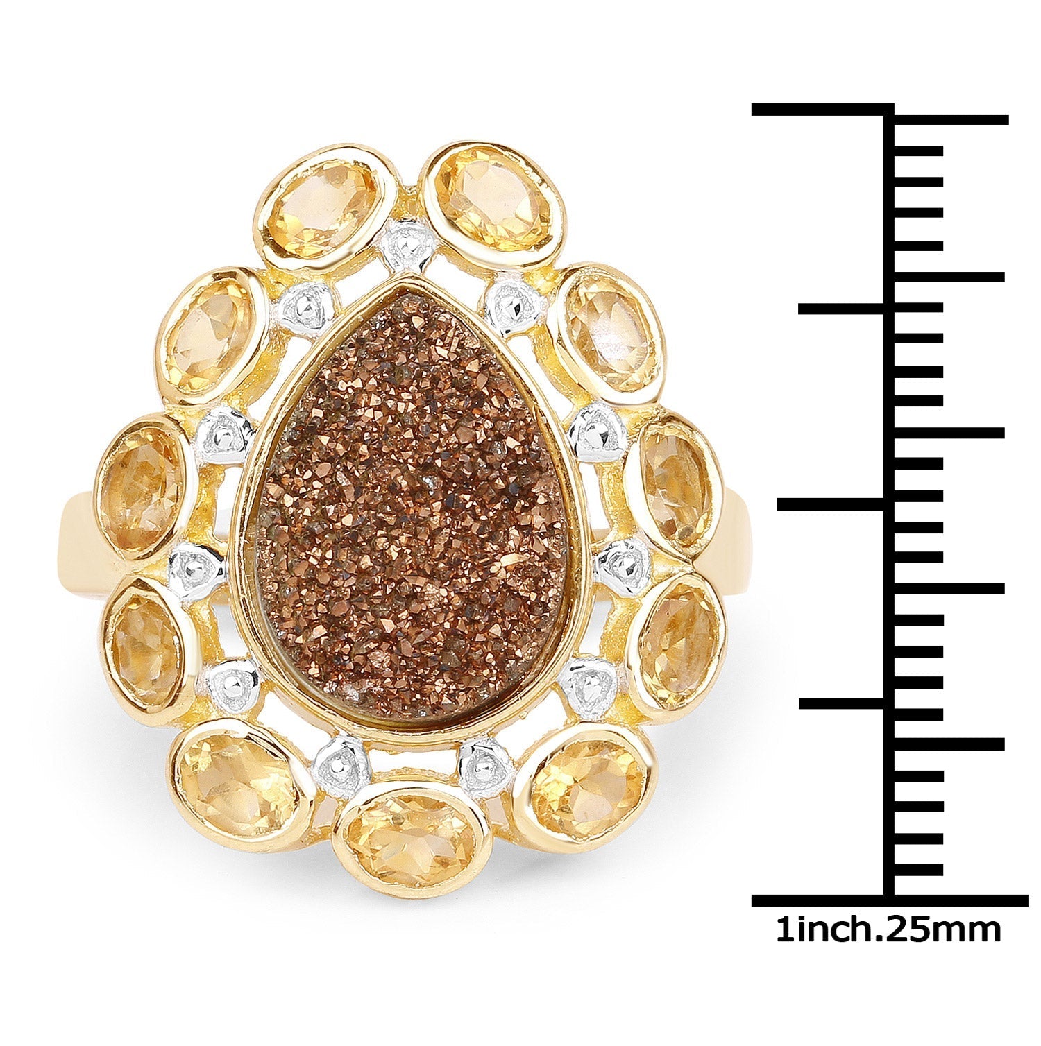 5.14 Carat Genuine Bronze Drusy and Citrine .925 Sterling Silver Ring Bids.com