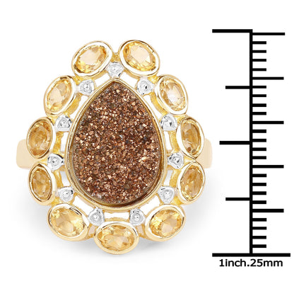 5.14 Carat Genuine Bronze Drusy and Citrine .925 Sterling Silver Ring Bids.com