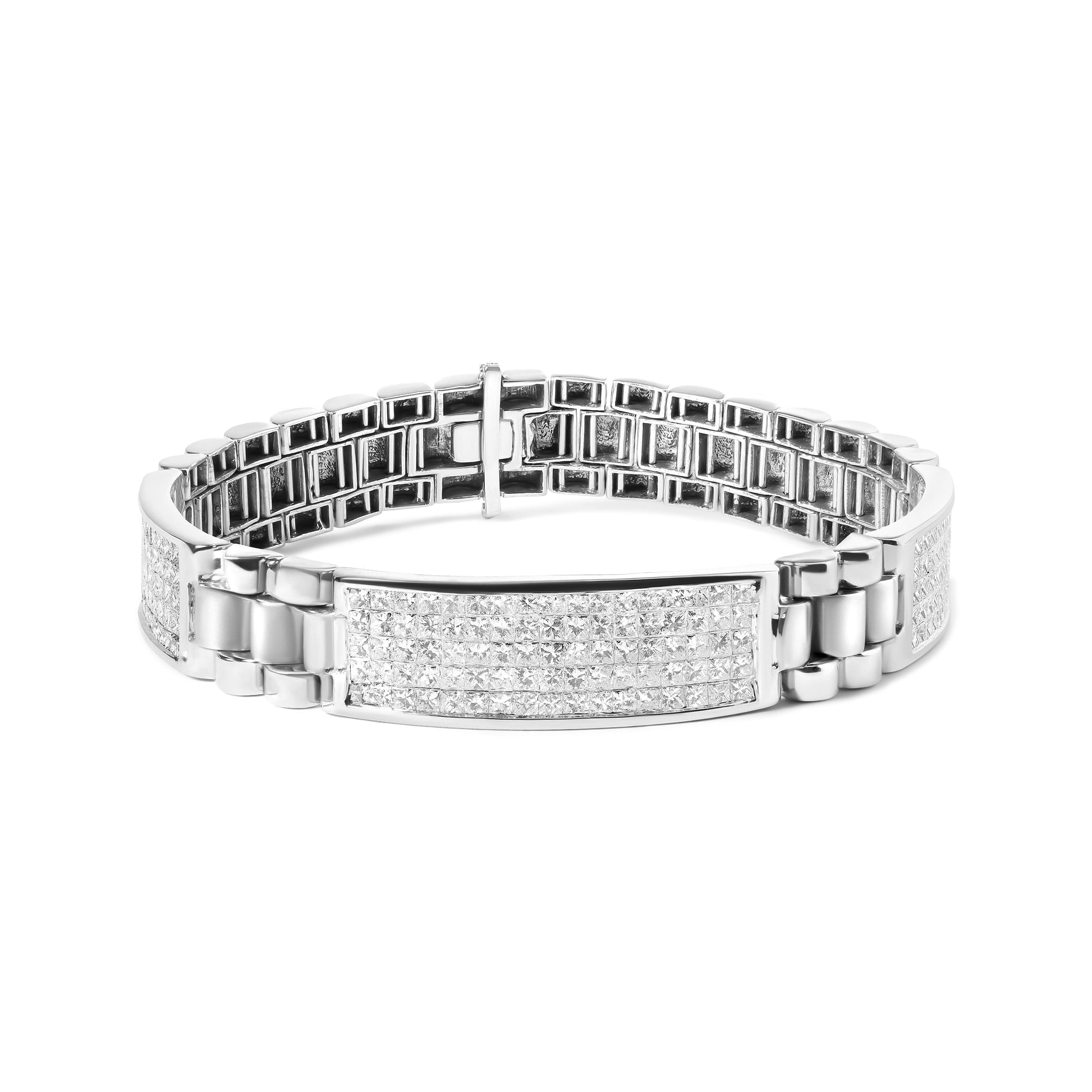 14K White Gold 12.0 Cttw Men's Invisible Set Princess Diamond Tennis Bracelet (G-H Color, VS1-VS2 Clarity) - Size 8.5" Inches Bids.com