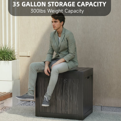 35 Gallon Outdoor Resin Storage Box – Black/Wood Grain DailySale