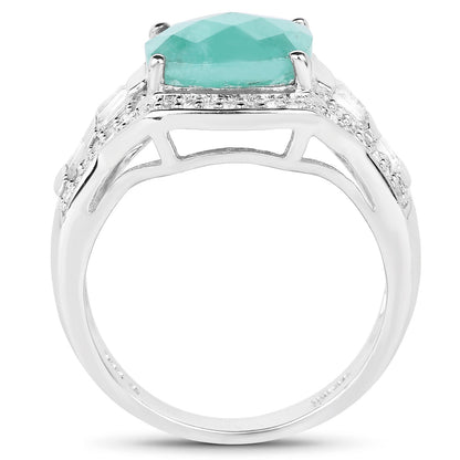 4.09 Carat Genuine Emerald and White Topaz .925 Sterling Silver Ring Bids.com