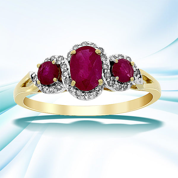 1.04ct Ruby Diamond 3 Stone Ring 14KT Yellow Gold Bids.com
