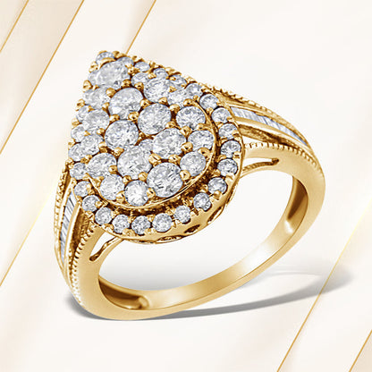 10K Yellow Gold Plated .925 Sterling Silver 1 1/2 Cttw Round-Cut Diamond Cocktail Ring (I-J Color, I1-I2 Clarity) - Size 7 Bids.com
