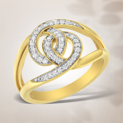 14K Yellow Gold Plated .925 Sterling Silver 1/4 Cttw Diamond Interlocking Loop Open Shank Bypass Ring (I-J Color, I1-I2 Clarity) - Size 7 Bids.com