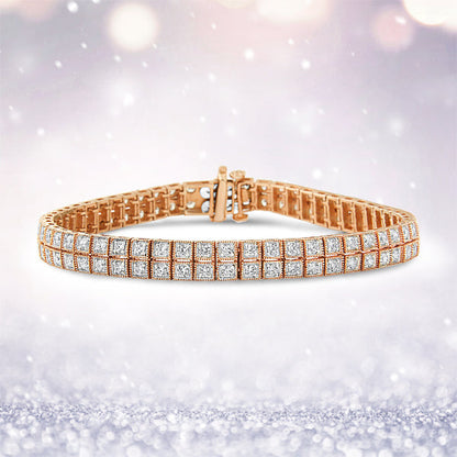 14K Rose Gold 3.0 Cttw Lab Grown Diamond Two Row Milgrain 7" Inch Tennis Bracelet (G-H Color, VS2-SI1 Clarity) Bids.com