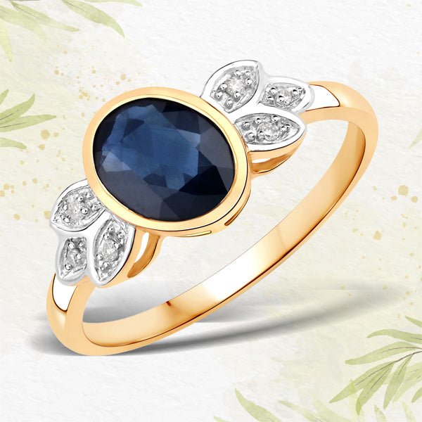 1.56 Carat Genuine Blue Sapphire and White Diamond 14K Yellow Gold Ring Bids.com