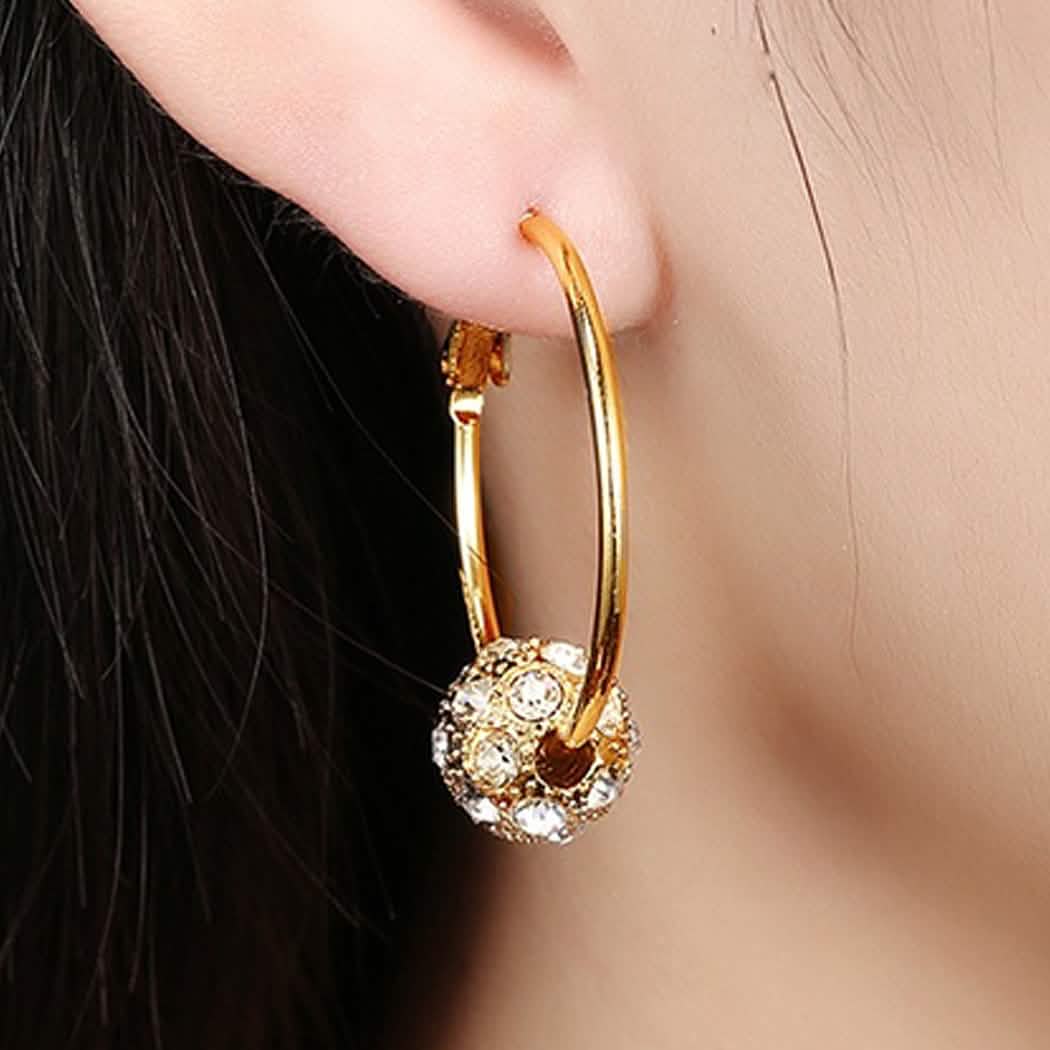 18K Gold Plated Pave Ball Hoop Earring Swarovski Crystals DailySale