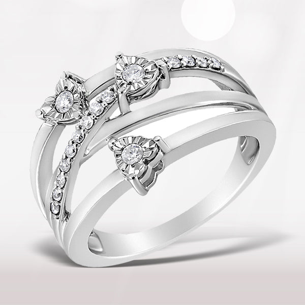 .925 Sterling Silver 1/5 Cttw Miracle-Set Diamond Heart Cross-Over Bypass Ring (I-J Color, I2-I3 Clarity) - Size 7 Bids.com