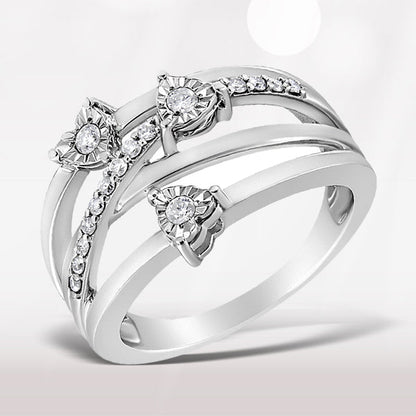.925 Sterling Silver 1/5 Cttw Miracle-Set Diamond Heart Cross-Over Bypass Ring (I-J Color, I2-I3 Clarity) - Size 7 Bids.com