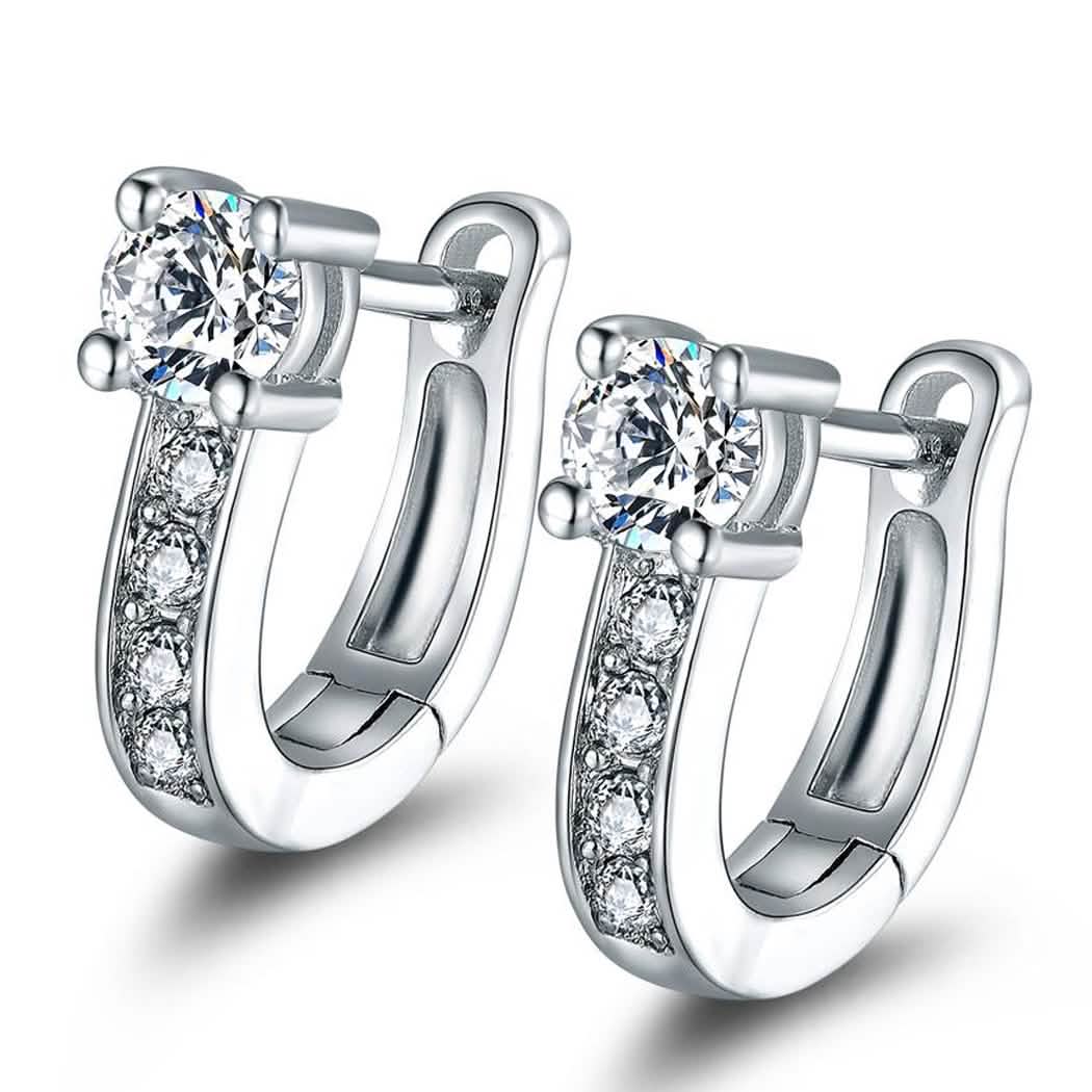 18K White Gold Plated Huggie Earrings with Swarovski Crystals DailySale