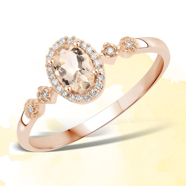 0.48 Carat Genuine Morganite and White Diamond 10K Rose Gold Ring Bids.com