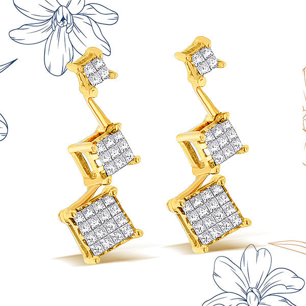 14K Yellow Gold 1 cttw Princess Cut Diamond Earrings (H-I, SI1-SI2) Bids.com