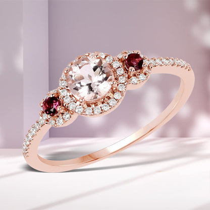 0.63 Carat Genuine Morganite, Pink Tourmaline and White Diamond 14K Rose Gold Ring Bids.com