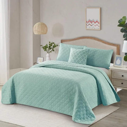 4-Piece: Bibb Home Solid Reversible Quilt Set with Embroidered Cushion DailySale