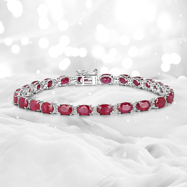 12.78 Carat Genuine Ruby and White Diamond 14K White Gold Bracelet Bids.com