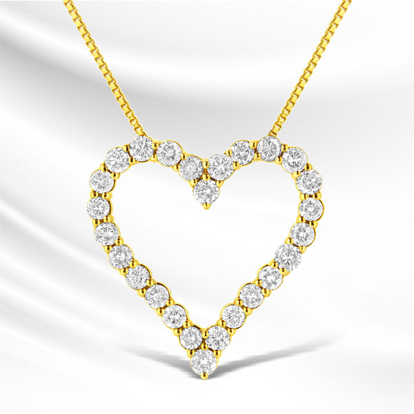 14K Yellow Gold Plated .925 Sterling Silver 2.00 Cttw Shared Prong-Set Round Brilliant-Cut Diamond Open Heart 18" Pendant Necklace (K-L Color, I2-I3 Clarity) Bids.com