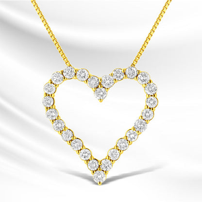 14K Yellow Gold Plated .925 Sterling Silver 2.00 Cttw Shared Prong-Set Round Brilliant-Cut Diamond Open Heart 18" Pendant Necklace (K-L Color, I2-I3 Clarity) Bids.com
