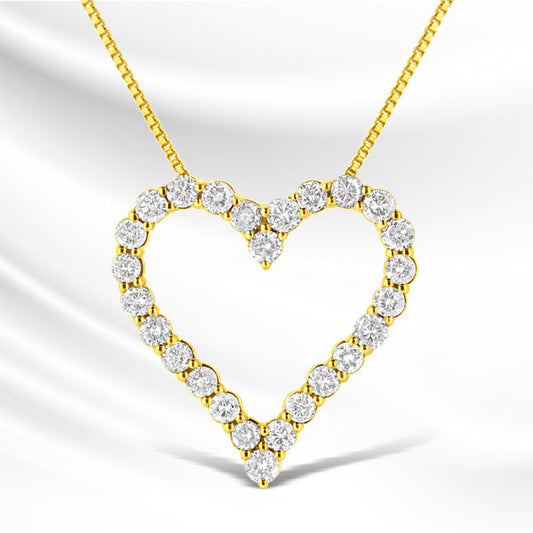 14K Yellow Gold Plated .925 Sterling Silver 2.00 Cttw Shared Prong-Set Round Brilliant-Cut Diamond Open Heart 18" Pendant Necklace (K-L Color, I2-I3 Clarity) Bids.com
