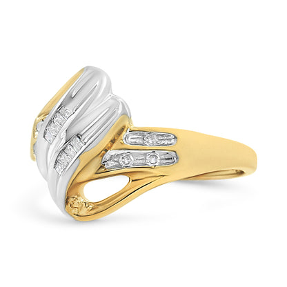10K Yellow and White Gold 1/10 Cttw Baguette and Round-Cut Diamond Bypass Ring (I2 Color, H-I Clarity) - Size 7 Bids.com