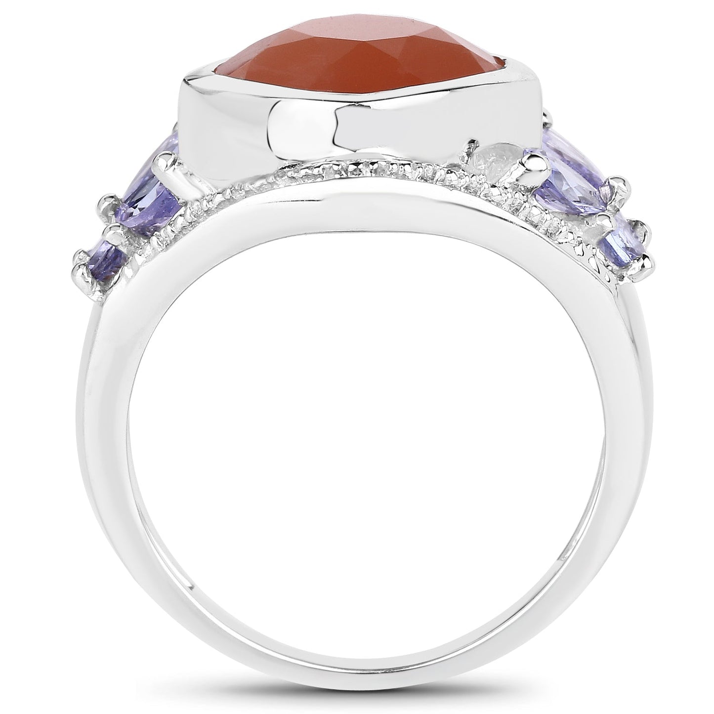 4.67 Carat Genuine Peach Moonstone and Tanzanite .925 Sterling Silver Ring Bids.com