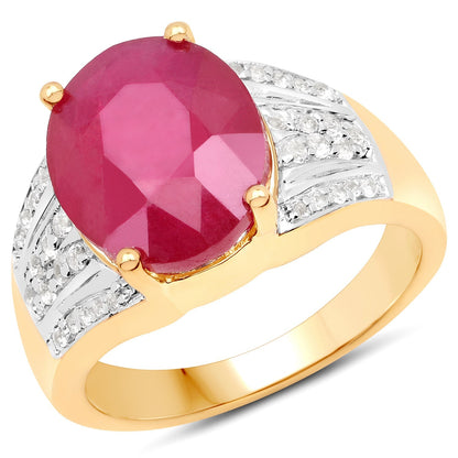 14K Yellow Gold Plated 5.49 Carat Glass Filled Ruby and White Topaz .925 Sterling Silver Ring Bids.com