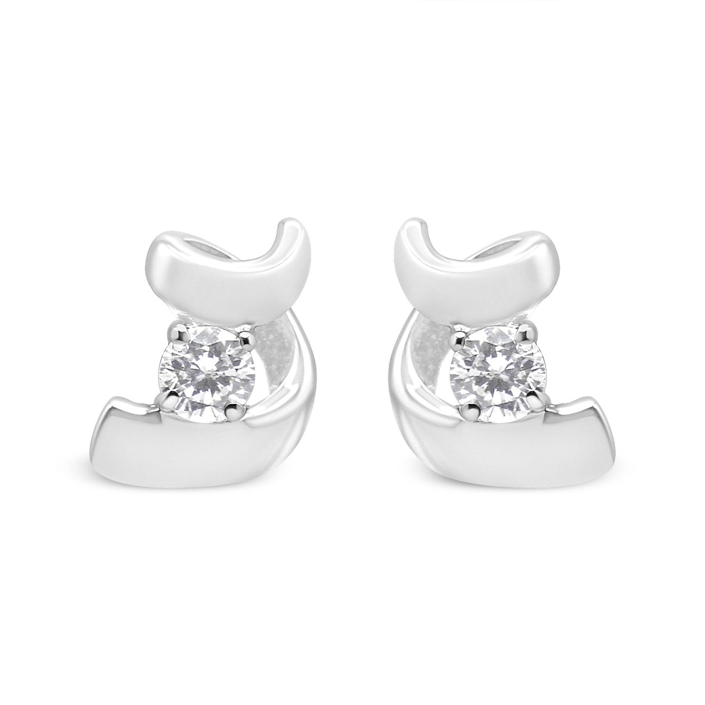 10K White Gold 1/10 Cttw Round Brilliant-Cut Diamond Espira Swirls Solitaire Push Back Stud Earrings (I-J Color, I1-I2 Clarity) Bids.com