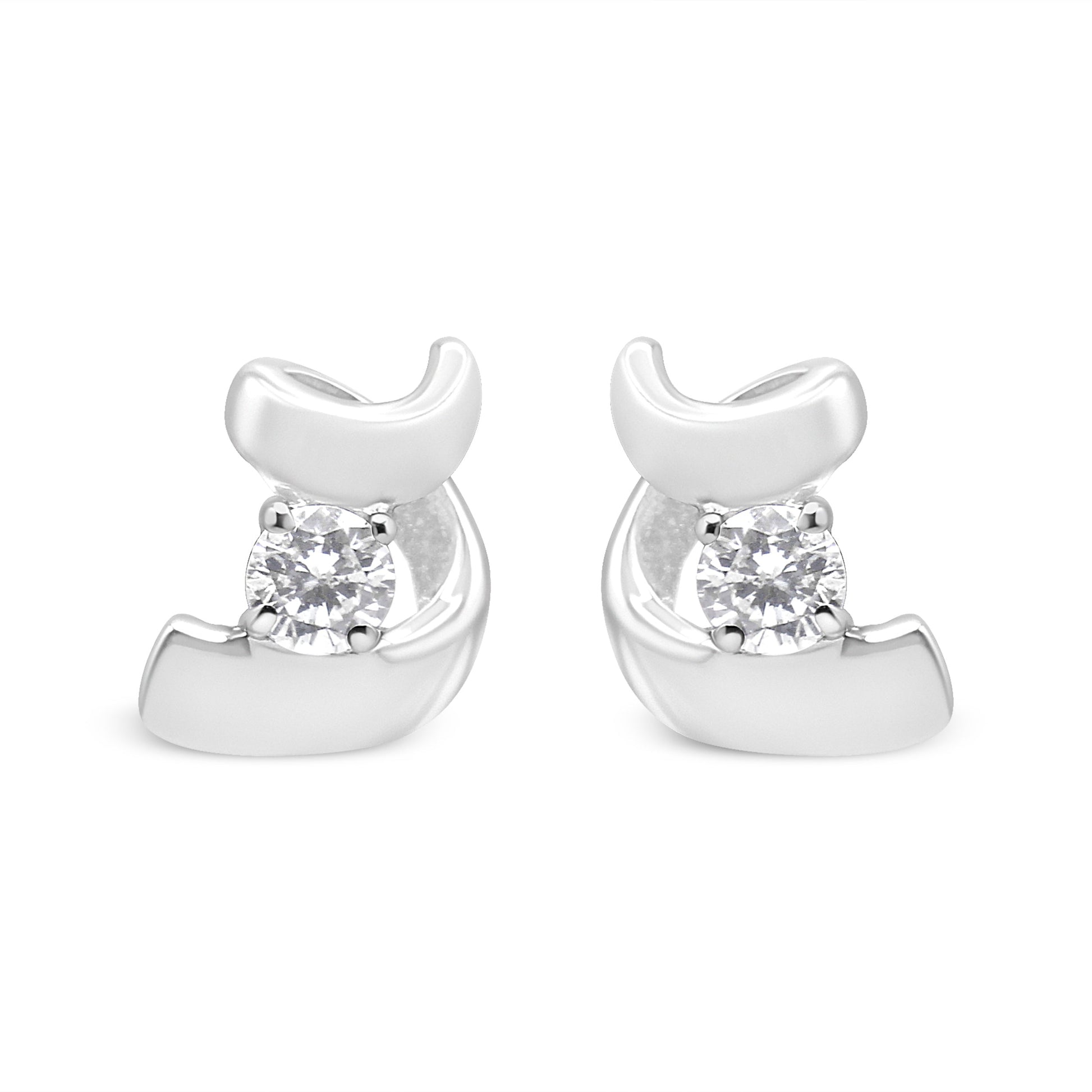 10K White Gold 1/10 Cttw Round Brilliant-Cut Diamond Espira Swirls Solitaire Push Back Stud Earrings (I-J Color, I1-I2 Clarity) Bids.com
