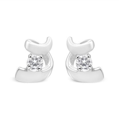 10K White Gold 1/10 Cttw Round Brilliant-Cut Diamond Espira Swirls Solitaire Push Back Stud Earrings (I-J Color, I1-I2 Clarity) Bids.com