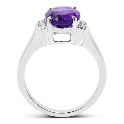 3.12 Carat Genuine  Amethyst and White Topaz .925 Sterling Silver Ring Bids.com