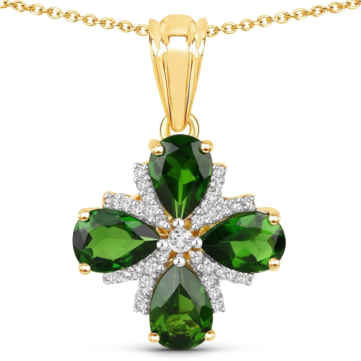 2.70 Carat Genuine Chrome Diopside and White Topaz .925 Sterling Silver Pendant Bids.com