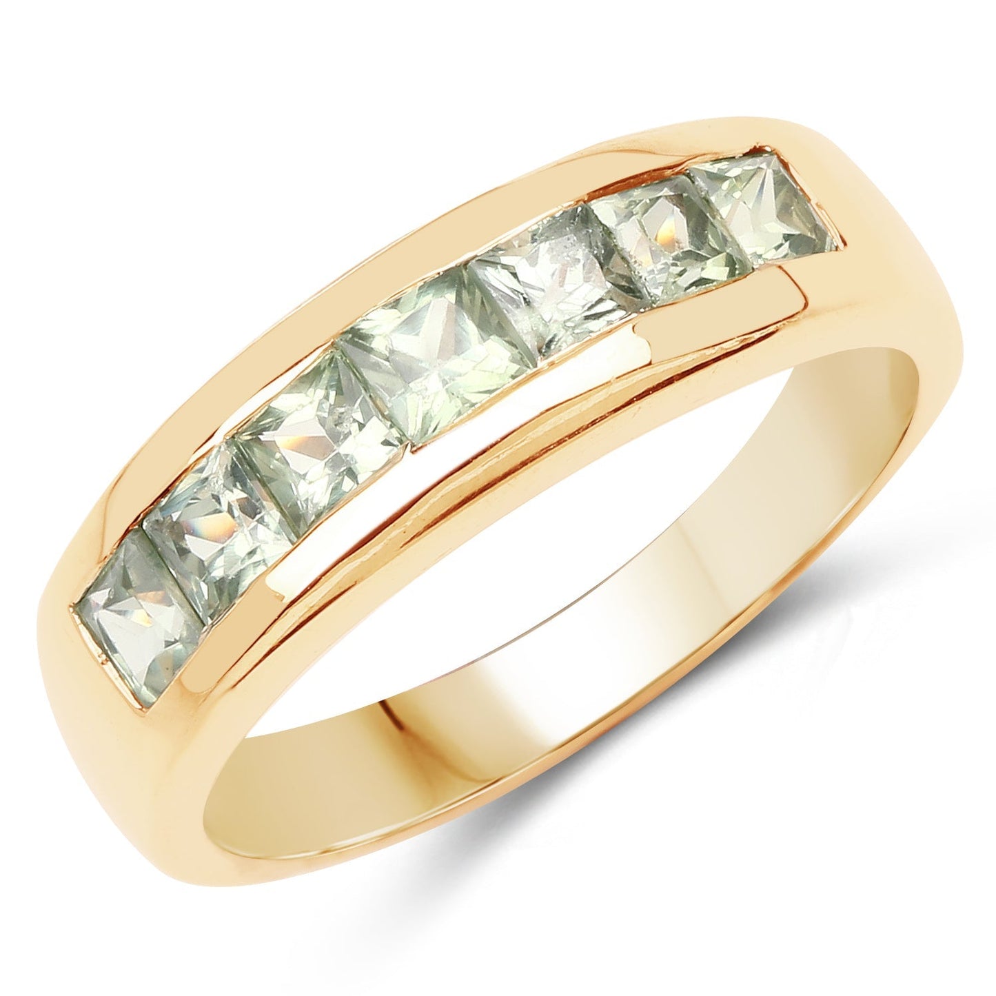 14K Yellow Gold Plated 1.26 Carat Genuine Green Sapphire .925 Sterling Silver Ring Bids.com