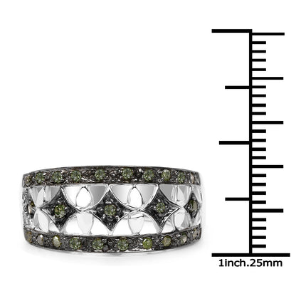 0.32 Carat Genuine Green Diamond .925 Sterling Silver Ring Bids.com
