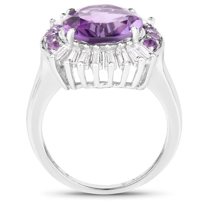 5.20 Carat Genuine Amethyst and White Topaz .925 Sterling Silver Ring Bids.com