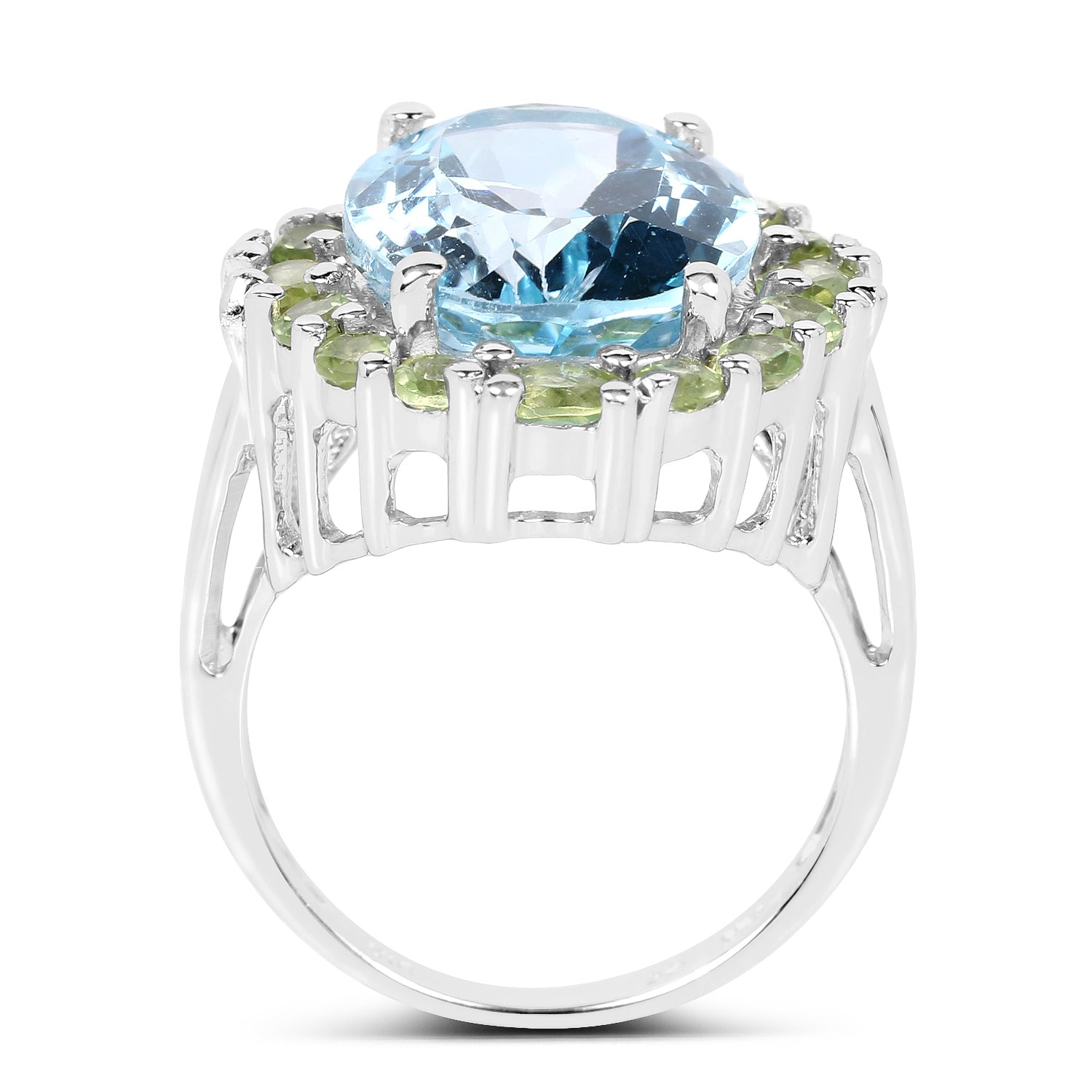 12.77 Carat Genuine Blue Topaz and Peridot .925 Sterling Silver Ring Bids.com