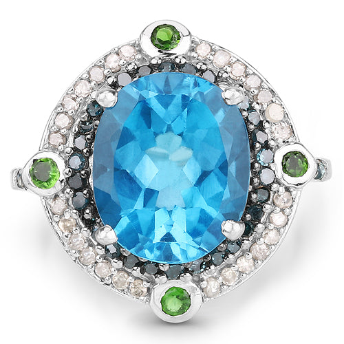5.84 Carat Genuine Multi Stones .925 Sterling Silver Ring Bids.com
