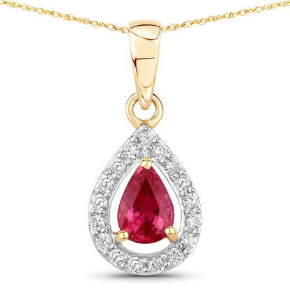 1.03 Carat Genuine Ruby and White Diamond 14K Yellow Gold Pendant Bids.com