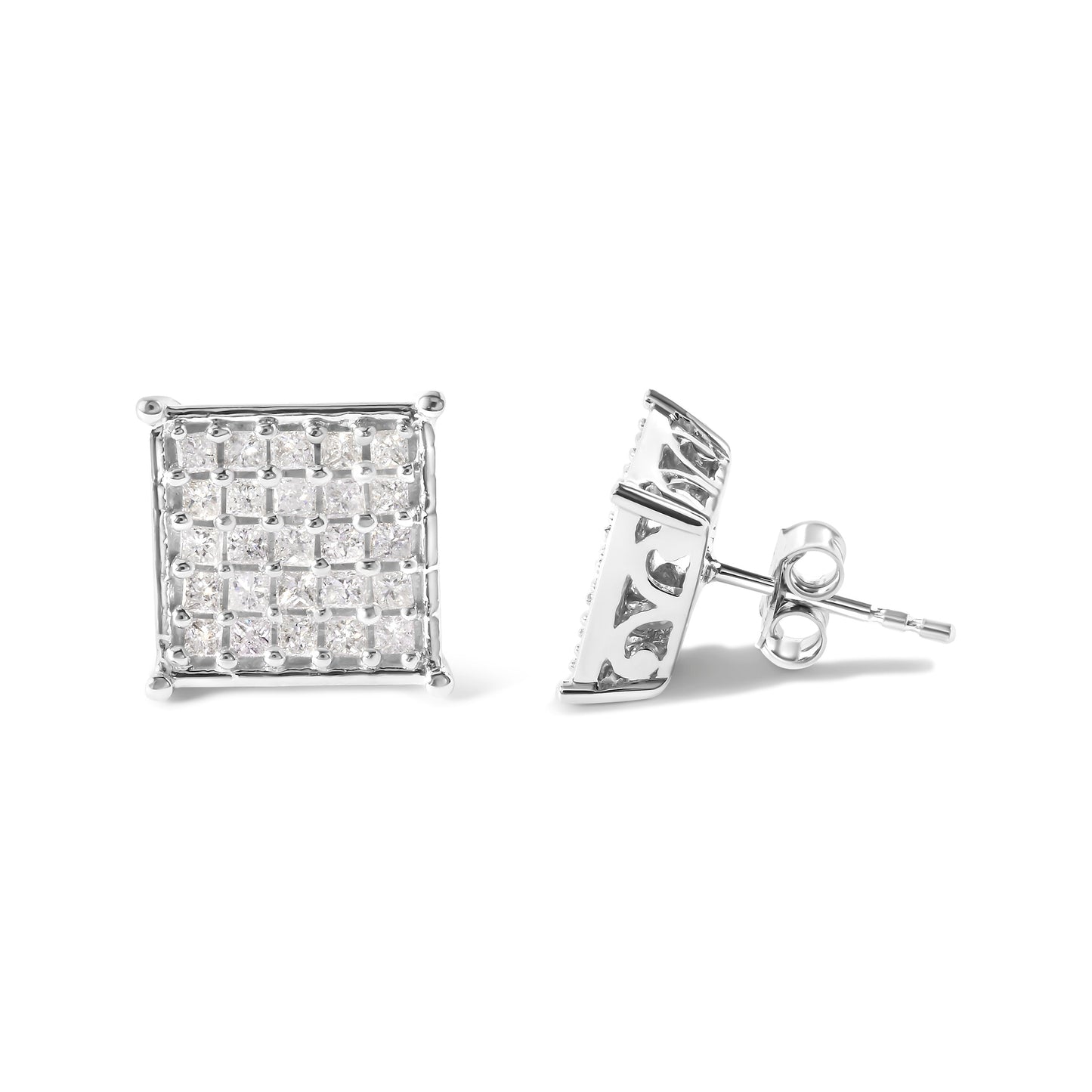 10K White Gold 3/4 Cttw Princess Diamond Composite Stud Earrings (I-J Color, I1-I2 Clarity) Bids.com