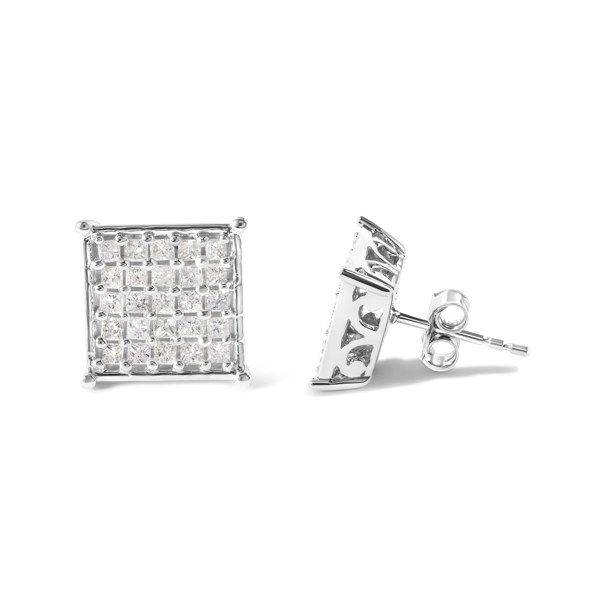 10K White Gold 3/4 Cttw Princess Diamond Composite Stud Earrings (I-J Color, I1-I2 Clarity) Bids.com