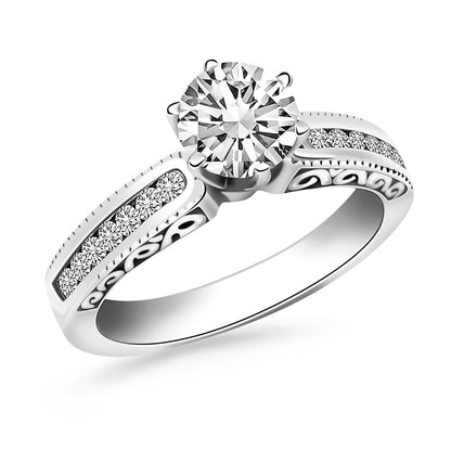 14k White Gold Channel Set Engagement Ring with Engraved Sides Bids.com