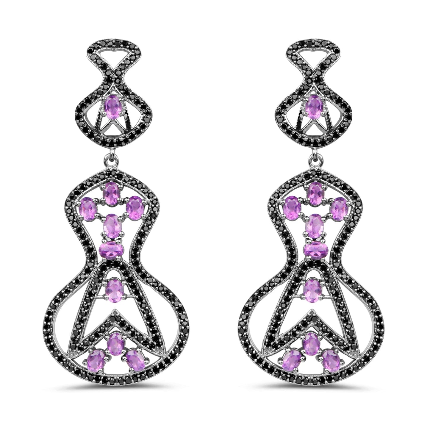 5.30 Carat Genuine Amethyst and Black Spinel .925 Sterling Silver Earrings Bids.com