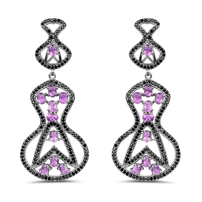 5.30 Carat Genuine Amethyst and Black Spinel .925 Sterling Silver Earrings Bids.com