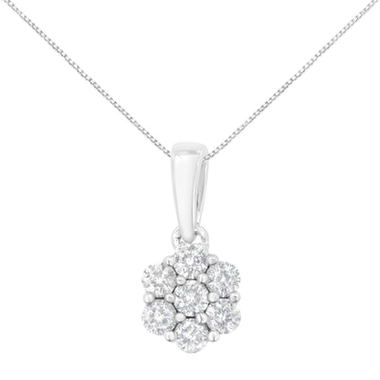 14K White Gold 1/2 cttw Prong Set Round-Cut Diamond 7 Stone Floral Cluster 18" Pendant Necklace (H-I Color, I1-I2 Clarity) Bids.com