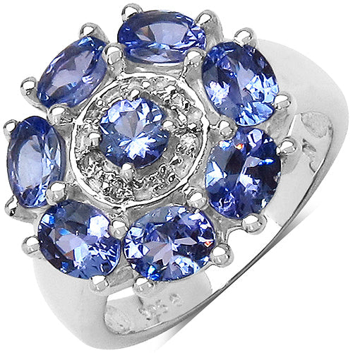 2.58 Carat Genuine Tanzanite & White Topaz .925 Sterling Silver Ring Bids.com