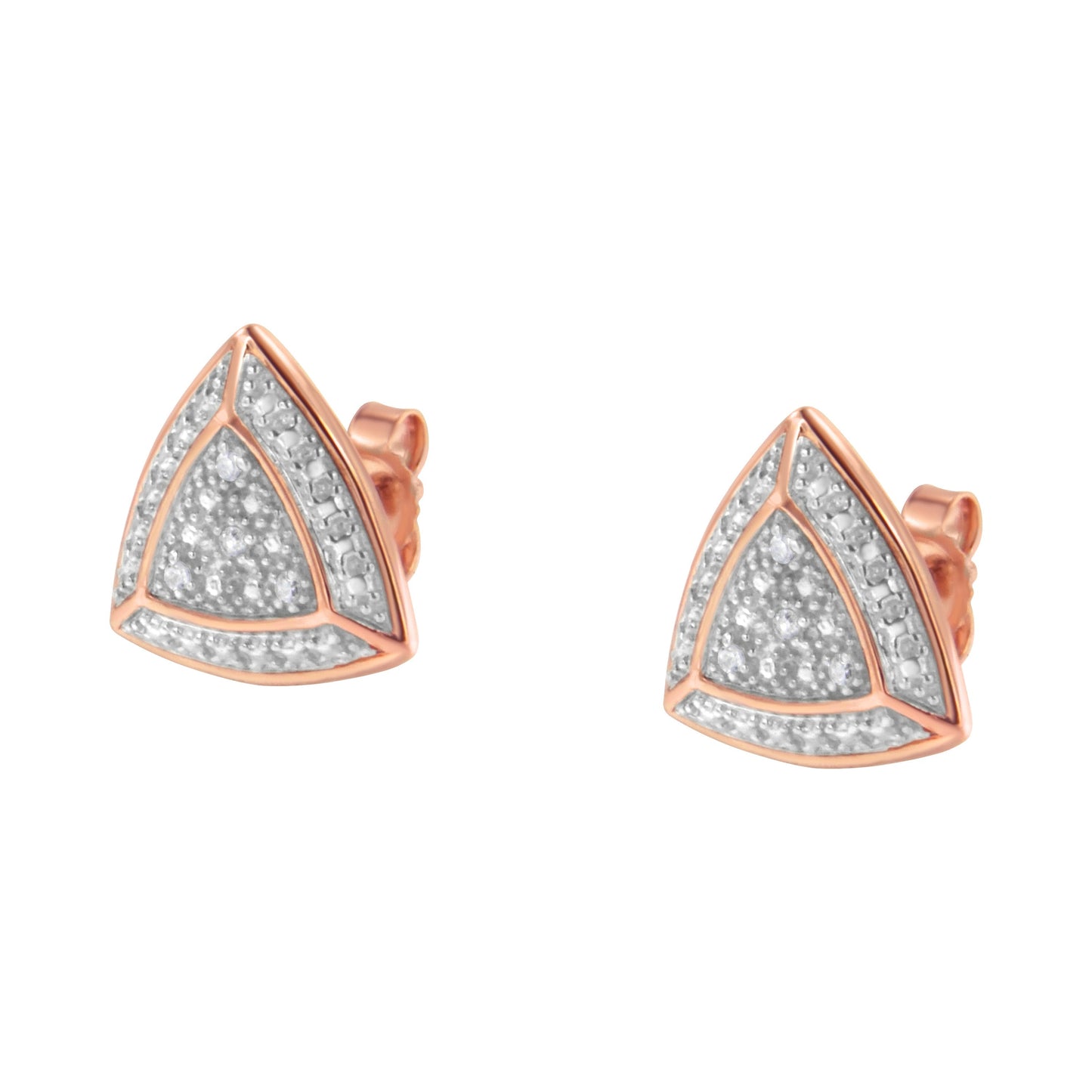 14K Rose Gold over .925 Sterling Silver Diamond-Accented Trillion Shaped 4-Stone Halo-Style Stud Earrings (H-I Color, I2-I3 Clarity) Bids.com