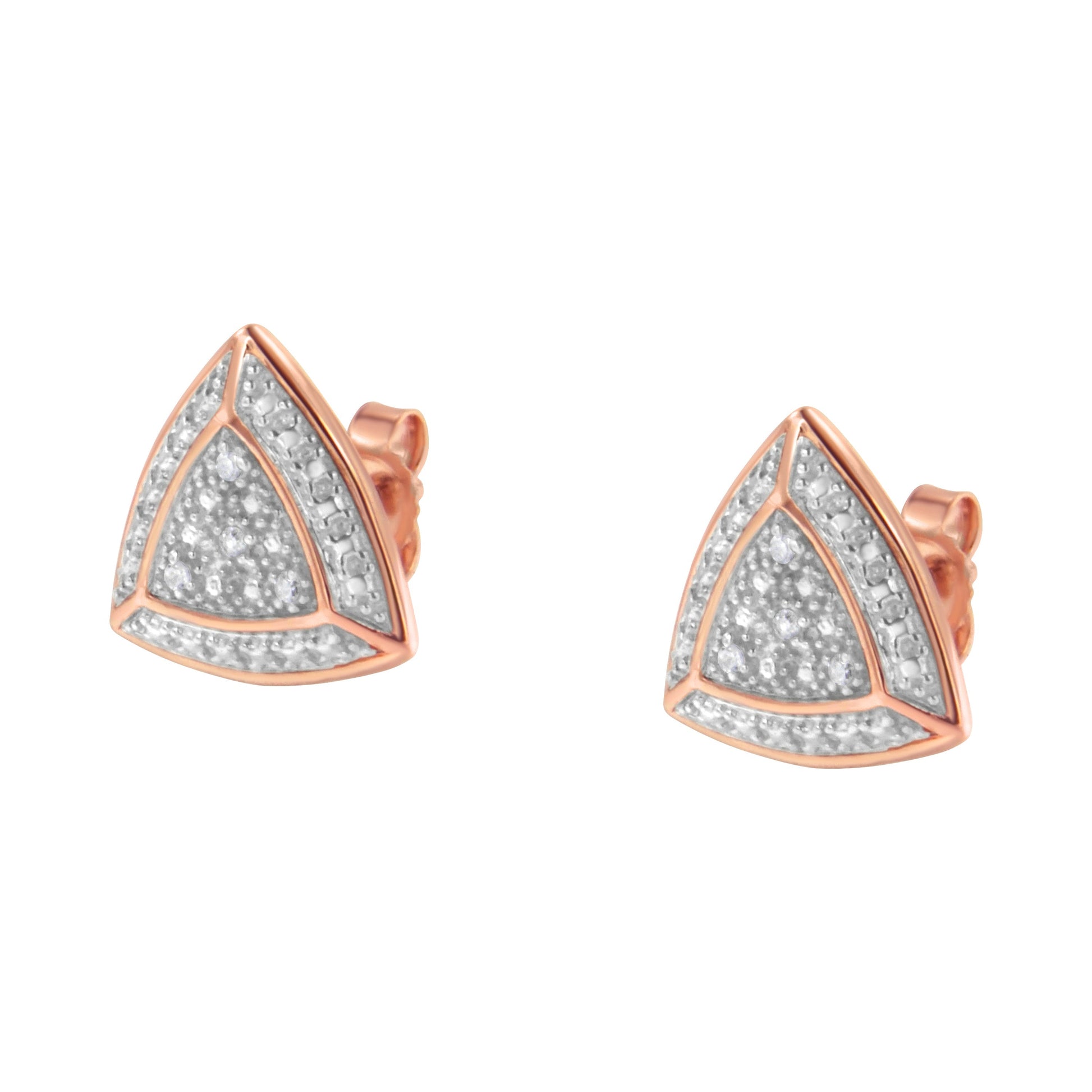 14K Rose Gold over .925 Sterling Silver Diamond-Accented Trillion Shaped 4-Stone Halo-Style Stud Earrings (H-I Color, I2-I3 Clarity) Bids.com