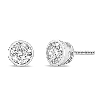 14K White Gold 1.0 Cttw Lab Grown Diamond Screw-Back Classic Bezel Solitaire Stud Earrings (G-H Color, VS2-SI1 Clarity) Bids.com