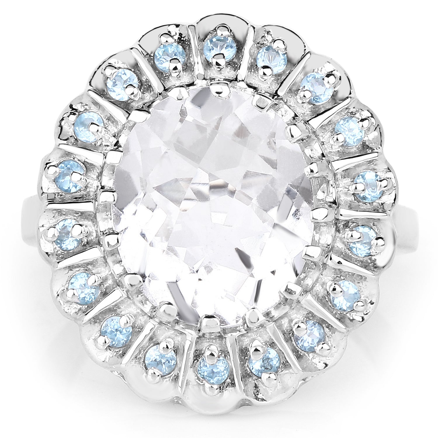 5.90 Carat Genuine Crystal Quartz and Swiss Blue Topaz .925 Sterling Silver Ring Bids.com