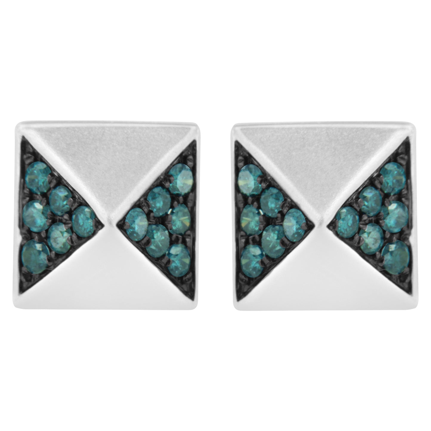 14K White Gold 1/4 Cttw Treated Blue Diamond Pyramid Stud Earring (Blue Color, SI1-SI2 Clarity) Bids.com